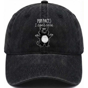Funny Cat Lover Washed Cotton Baseball Cap Fun Fact I Do Not Care Quote TS12 Print Your Wear