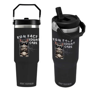 Fun Fact I Do Not Care Flip Straw Tumbler Grumpy Cat Lover TS12 One Size: 30 oz Black Print Your Wear