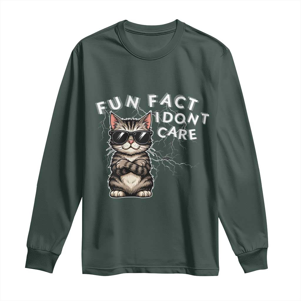 Fun Fact I Do Not Care Long Sleeve Shirt Grumpy Cat Lover TS12 Dark Forest Green Print Your Wear