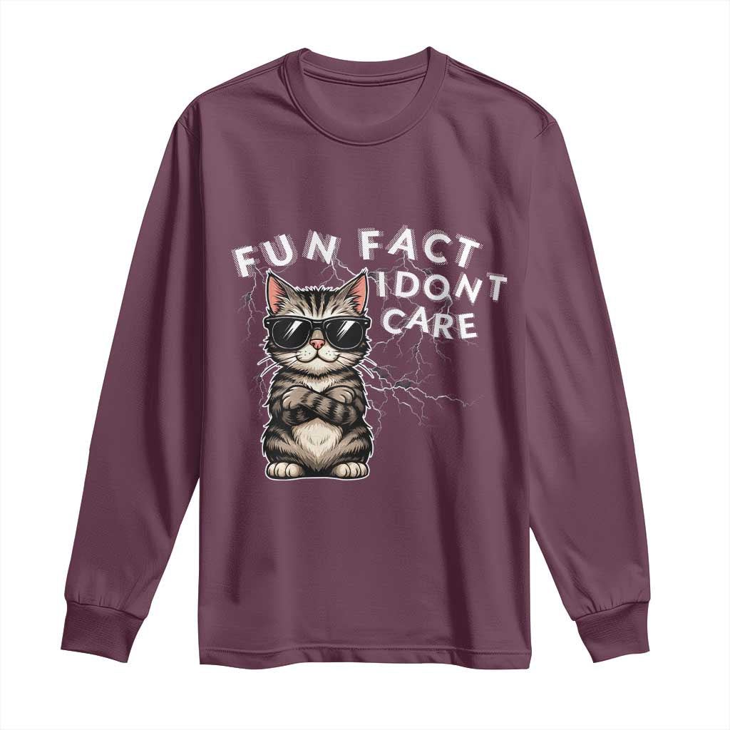 Fun Fact I Do Not Care Long Sleeve Shirt Grumpy Cat Lover TS12 Maroon Print Your Wear