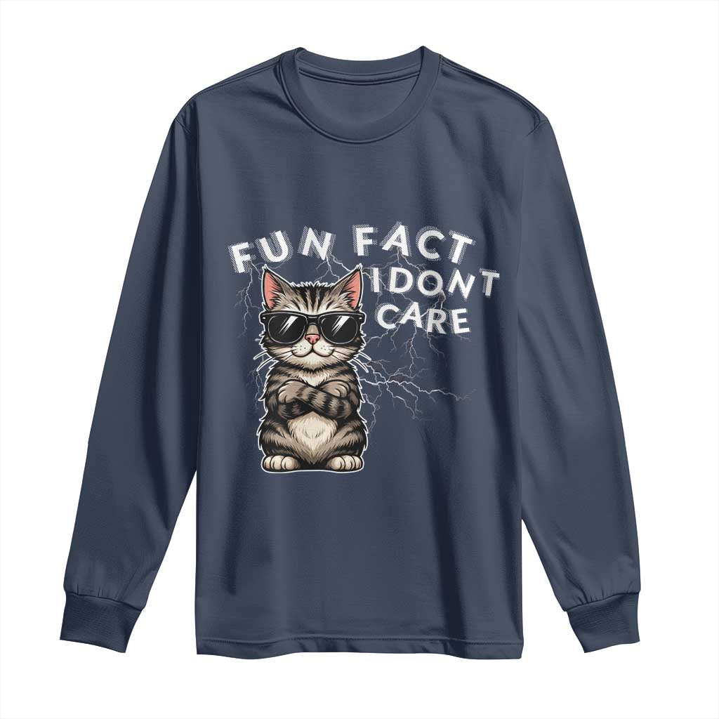 Fun Fact I Do Not Care Long Sleeve Shirt Grumpy Cat Lover TS12 Navy Print Your Wear