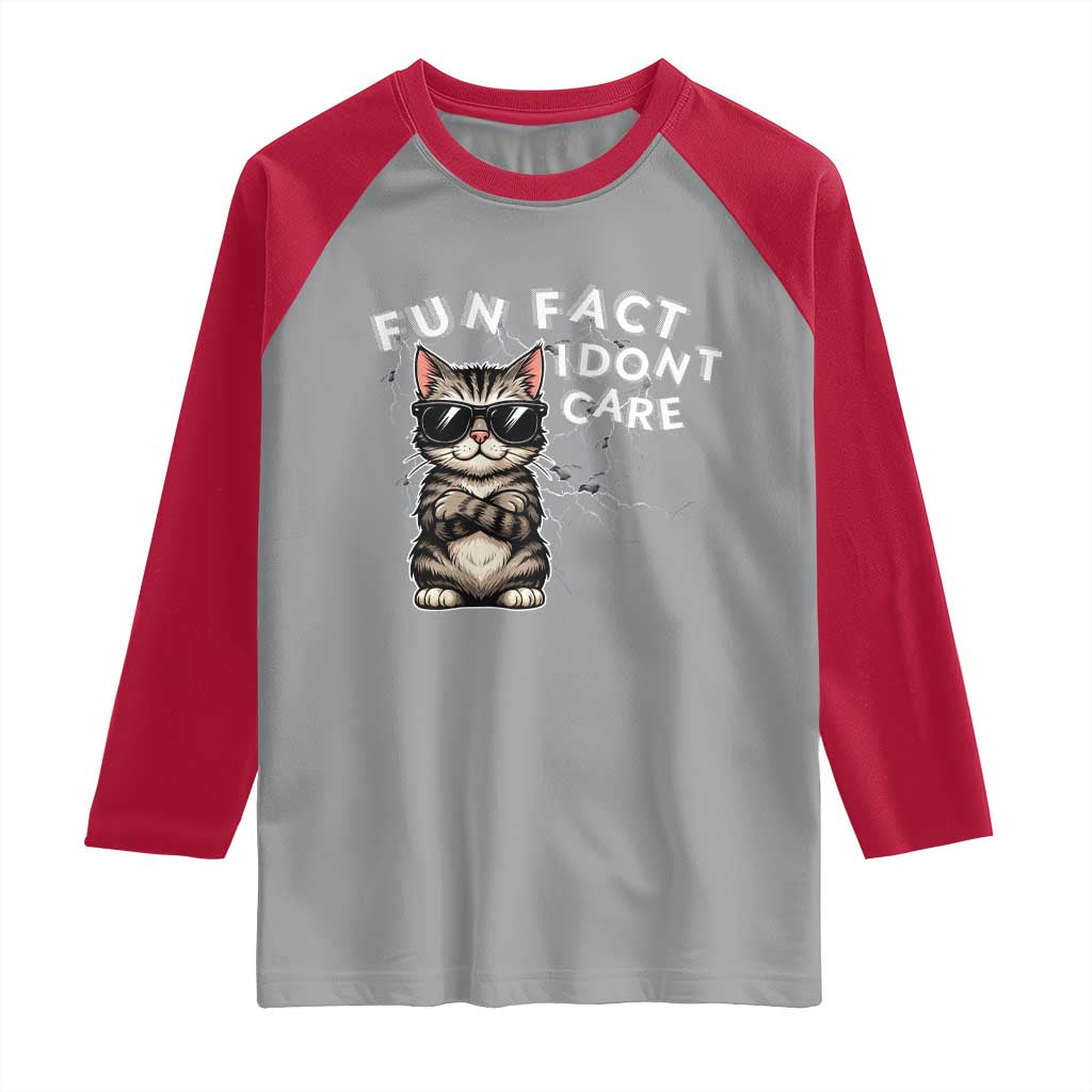Fun Fact I Do Not Care Raglan Shirt Grumpy Cat Lover TS12 Sport Gray Red Print Your Wear