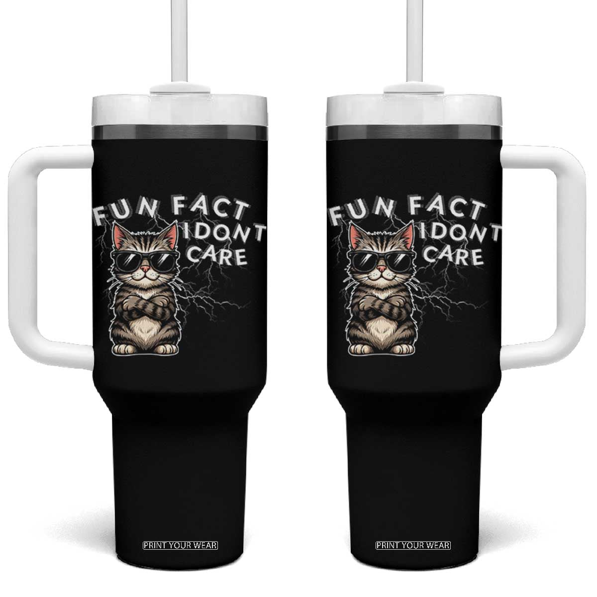 Fun Fact I Do Not Care Tumbler With Handle Grumpy Cat Lover TS12 One Size: 40 oz Black Print Your Wear