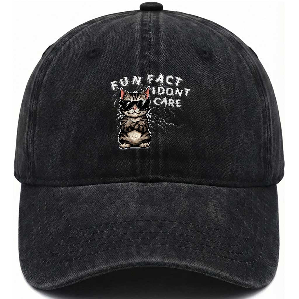 Fun Fact I Do Not Care Washed Cotton Baseball Cap Grumpy Cat Lover TS12 Print Your Wear