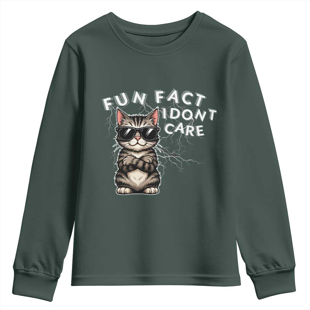 Fun Fact I Do Not Care Youth Sweatshirt Grumpy Cat Lover TS12 Dark Forest Green Print Your Wear