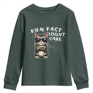 Fun Fact I Do Not Care Youth Sweatshirt Grumpy Cat Lover TS12 Dark Forest Green Print Your Wear