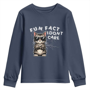 Fun Fact I Do Not Care Youth Sweatshirt Grumpy Cat Lover TS12 Navy Print Your Wear