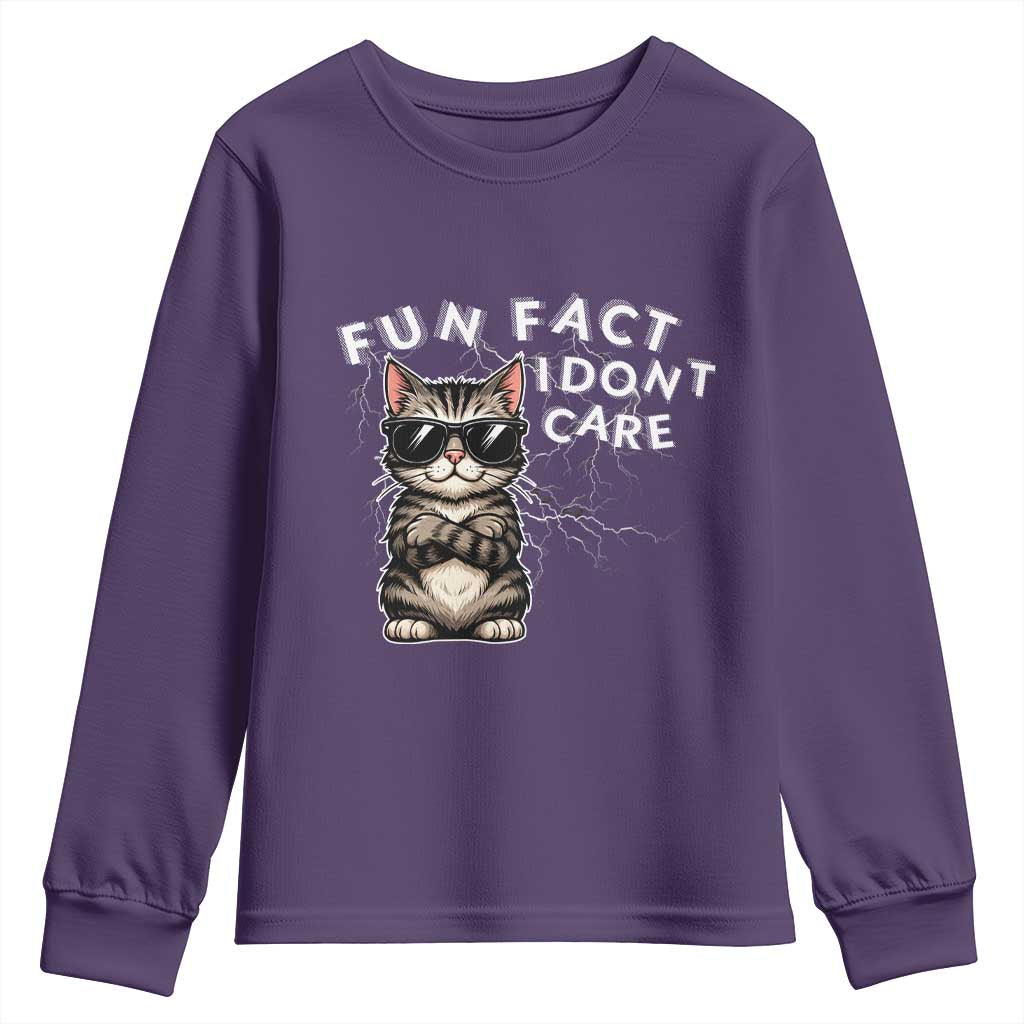 Fun Fact I Do Not Care Youth Sweatshirt Grumpy Cat Lover TS12 Purple Print Your Wear