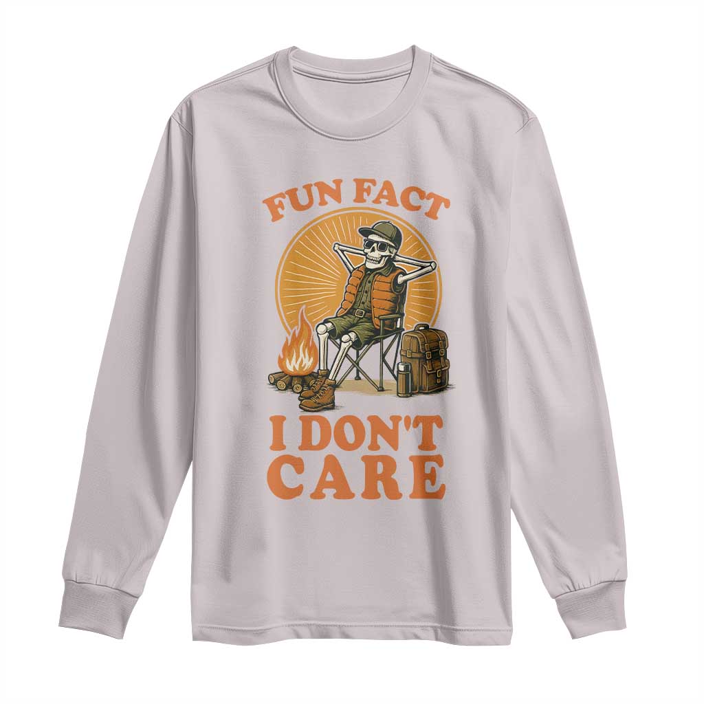Fun Fact I Do Not Care Long Sleeve Shirt Funny Skeleton TS12 Ice Gray Print Your Wear