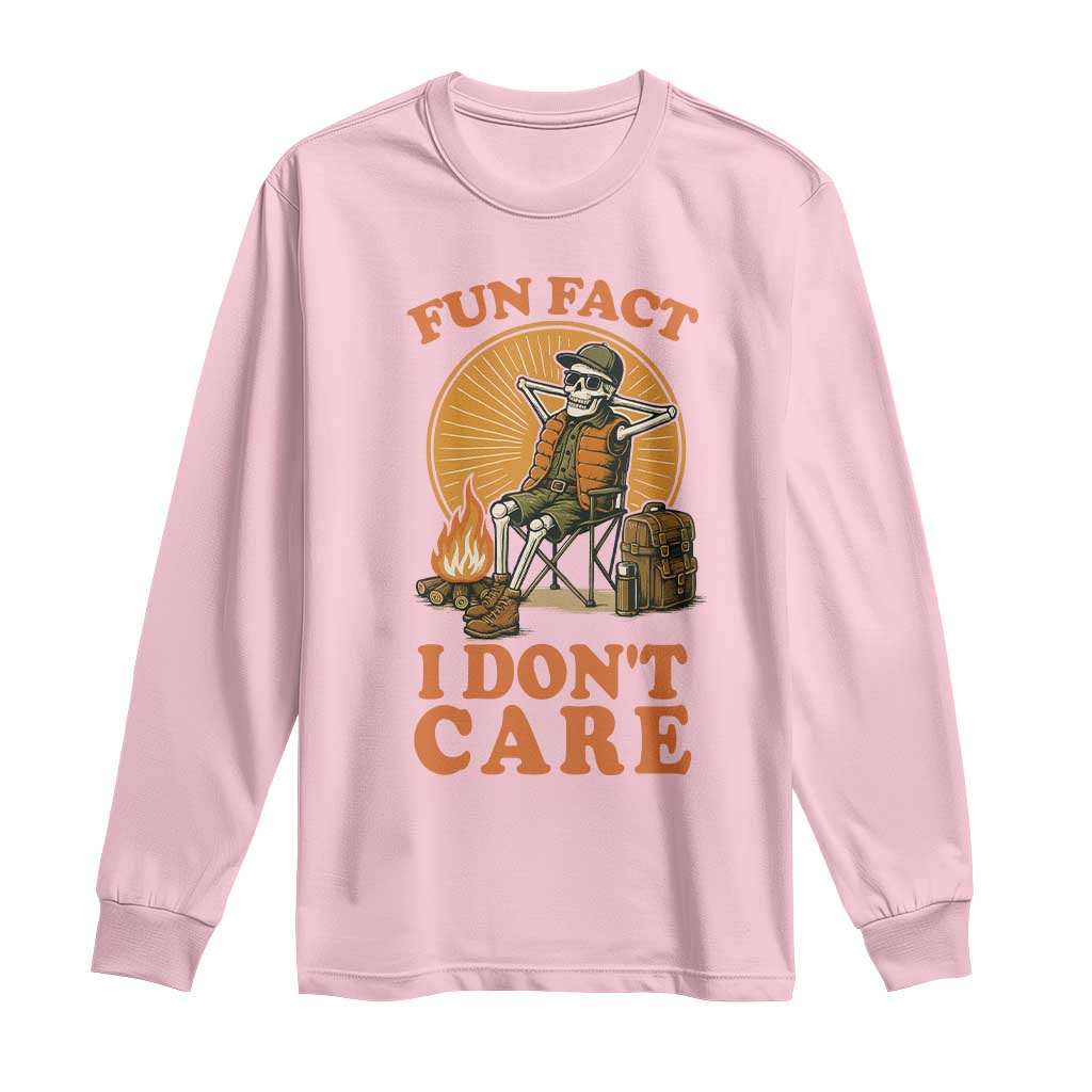 Fun Fact I Do Not Care Long Sleeve Shirt Funny Skeleton TS12 Light Pink Print Your Wear