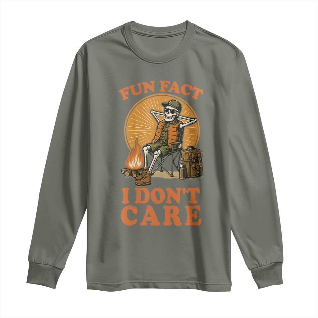 Fun Fact I Do Not Care Long Sleeve Shirt Funny Skeleton TS12 Military Green Print Your Wear