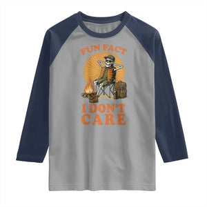 Fun Fact I Do Not Care Raglan Shirt Funny Skeleton TS12 Sport Gray Navy Print Your Wear