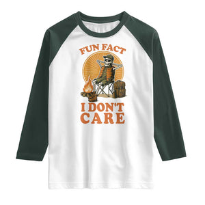 Fun Fact I Do Not Care Raglan Shirt Funny Skeleton TS12 White Dark Forest Green Print Your Wear