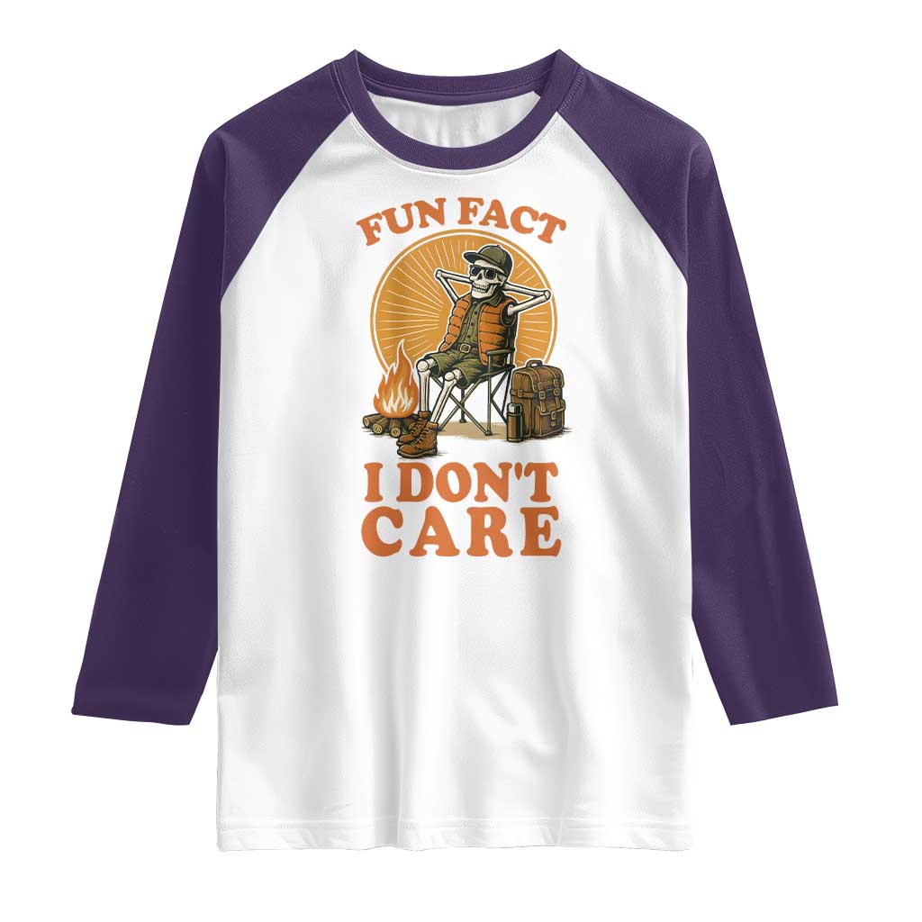 Fun Fact I Do Not Care Raglan Shirt Funny Skeleton TS12 White Purple Print Your Wear