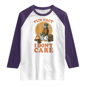 Fun Fact I Do Not Care Raglan Shirt Funny Skeleton TS12 White Purple Print Your Wear
