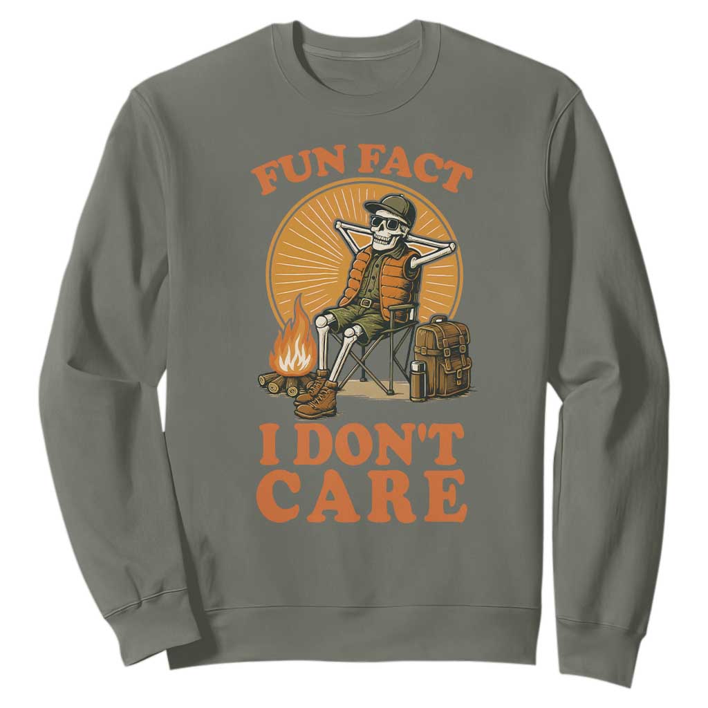 Fun Fact I Do Not Care Sweatshirt Funny Skeleton TS12 Military Green Print Your Wear