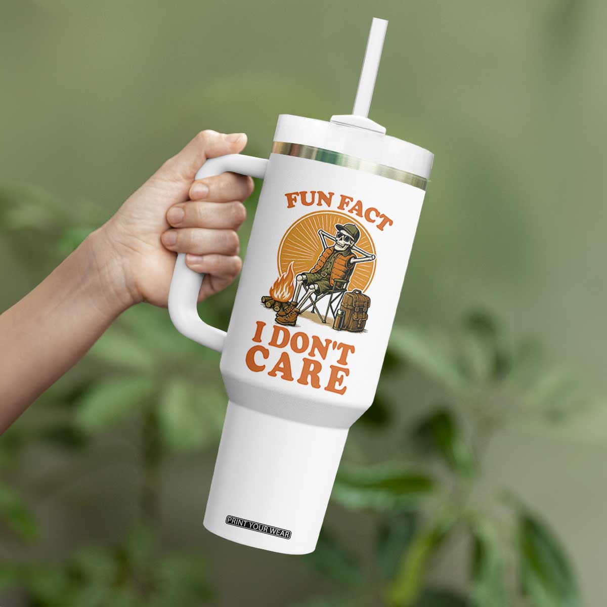 Fun Fact I Do Not Care Tumbler With Handle Funny Skeleton TS12 Print Your Wear