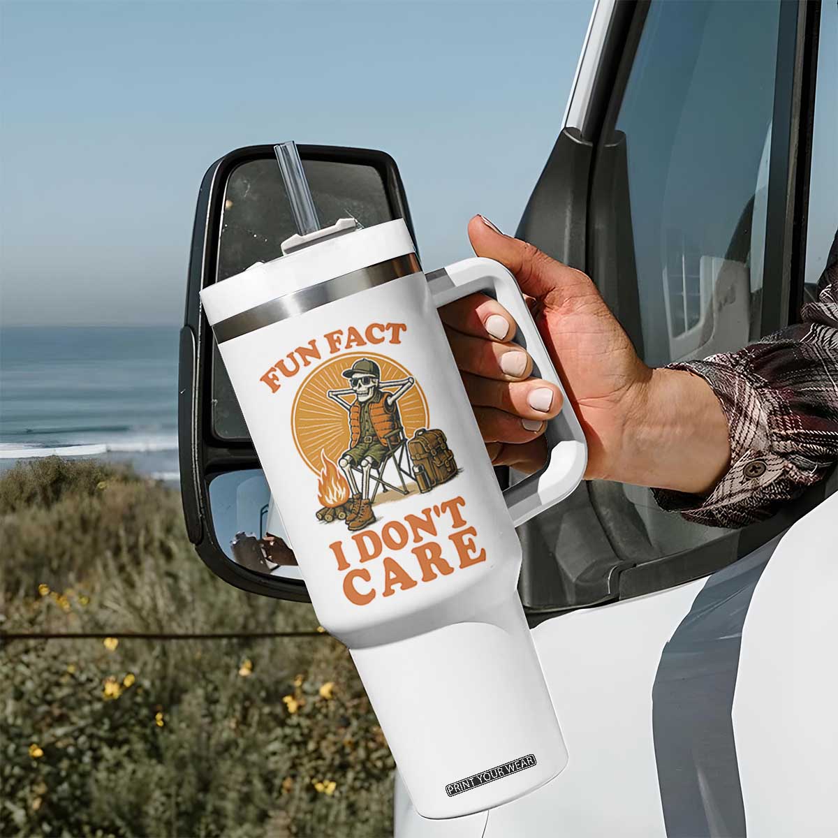 Fun Fact I Do Not Care Tumbler With Handle Funny Skeleton TS12 Print Your Wear