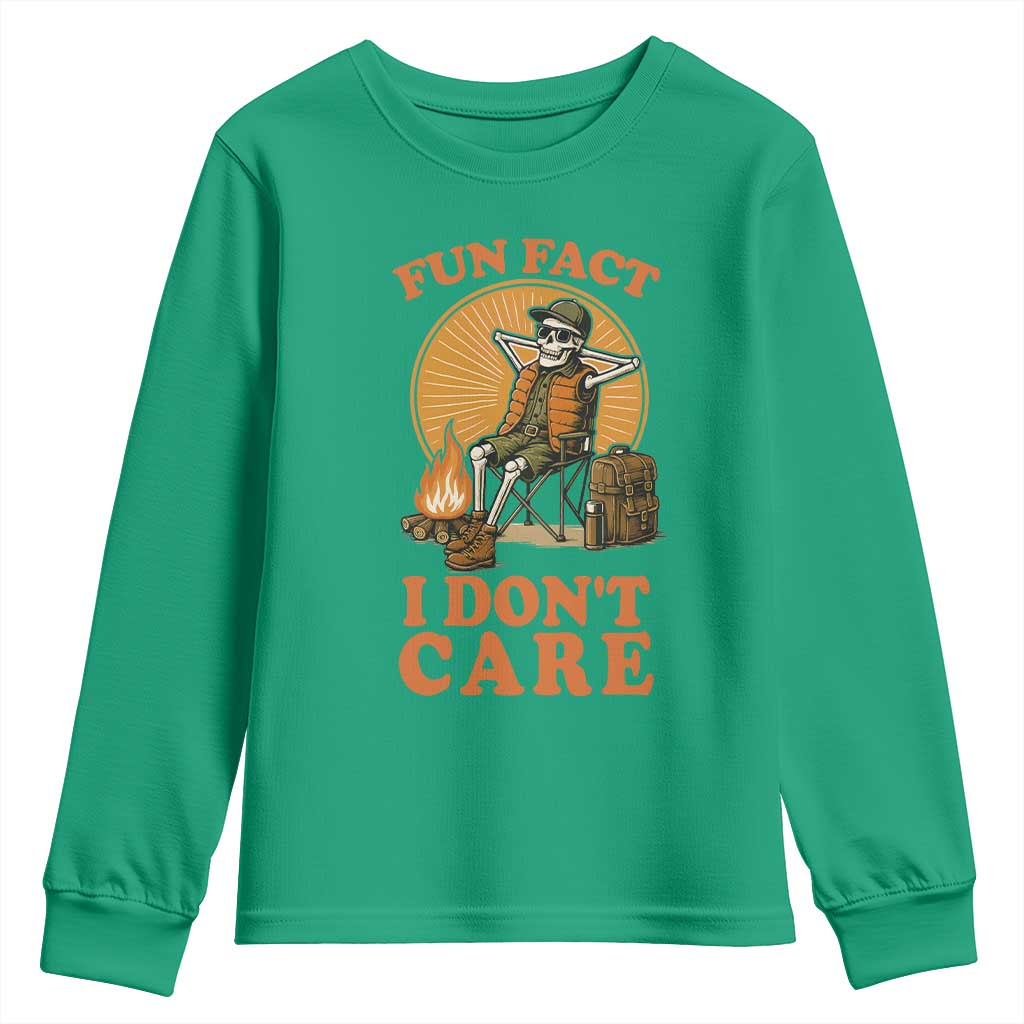Fun Fact I Do Not Care Youth Sweatshirt Funny Skeleton TS12 Irish Green Print Your Wear