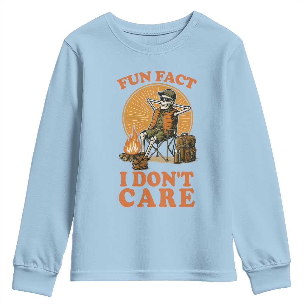 Fun Fact I Do Not Care Youth Sweatshirt Funny Skeleton TS12 Light Blue Print Your Wear