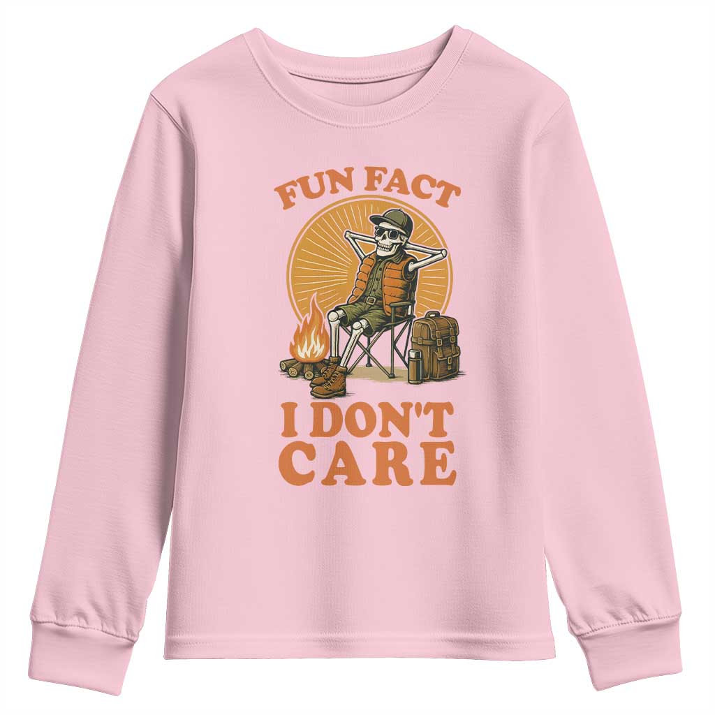 Fun Fact I Do Not Care Youth Sweatshirt Funny Skeleton TS12 Light Pink Print Your Wear