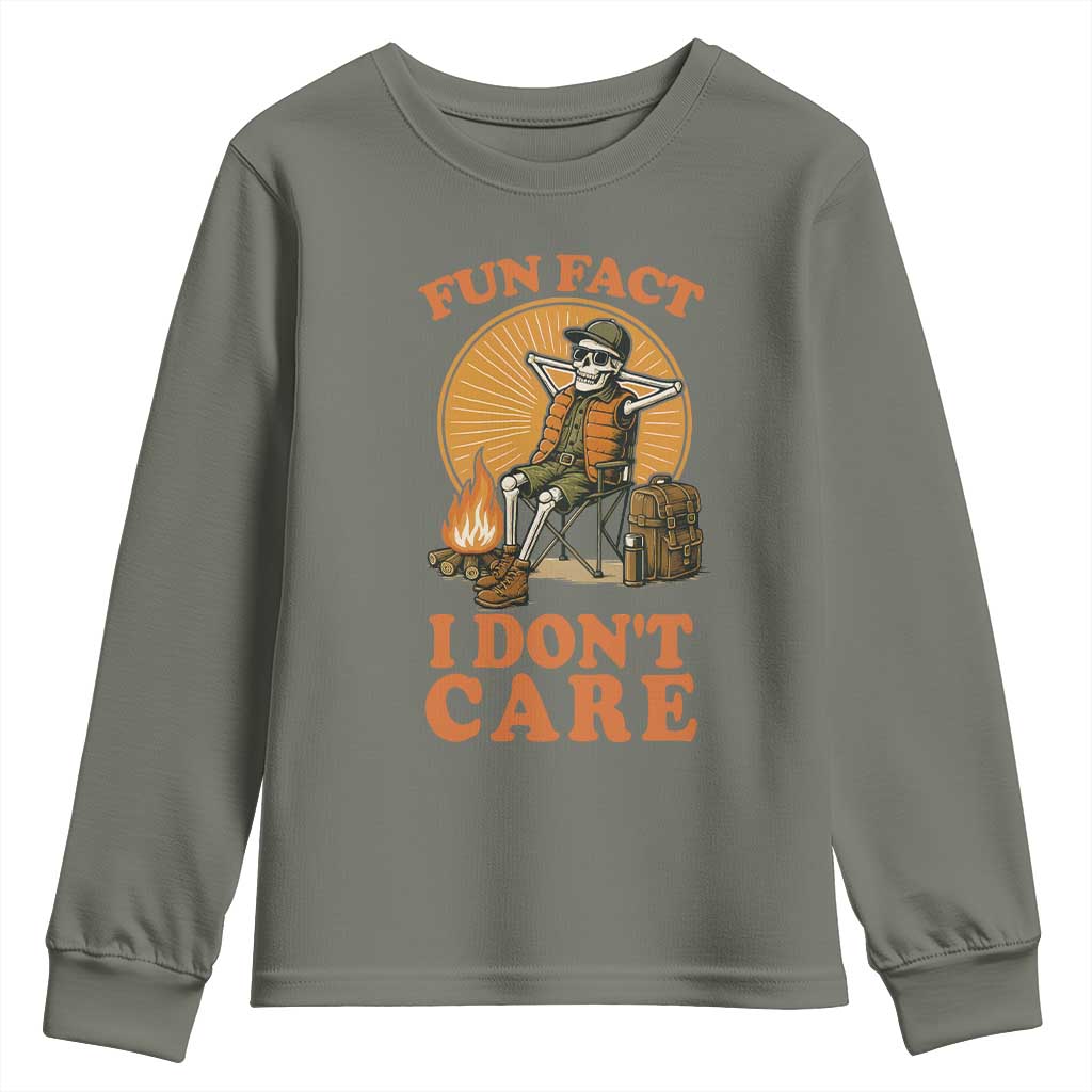 Fun Fact I Do Not Care Youth Sweatshirt Funny Skeleton TS12 Military Green Print Your Wear