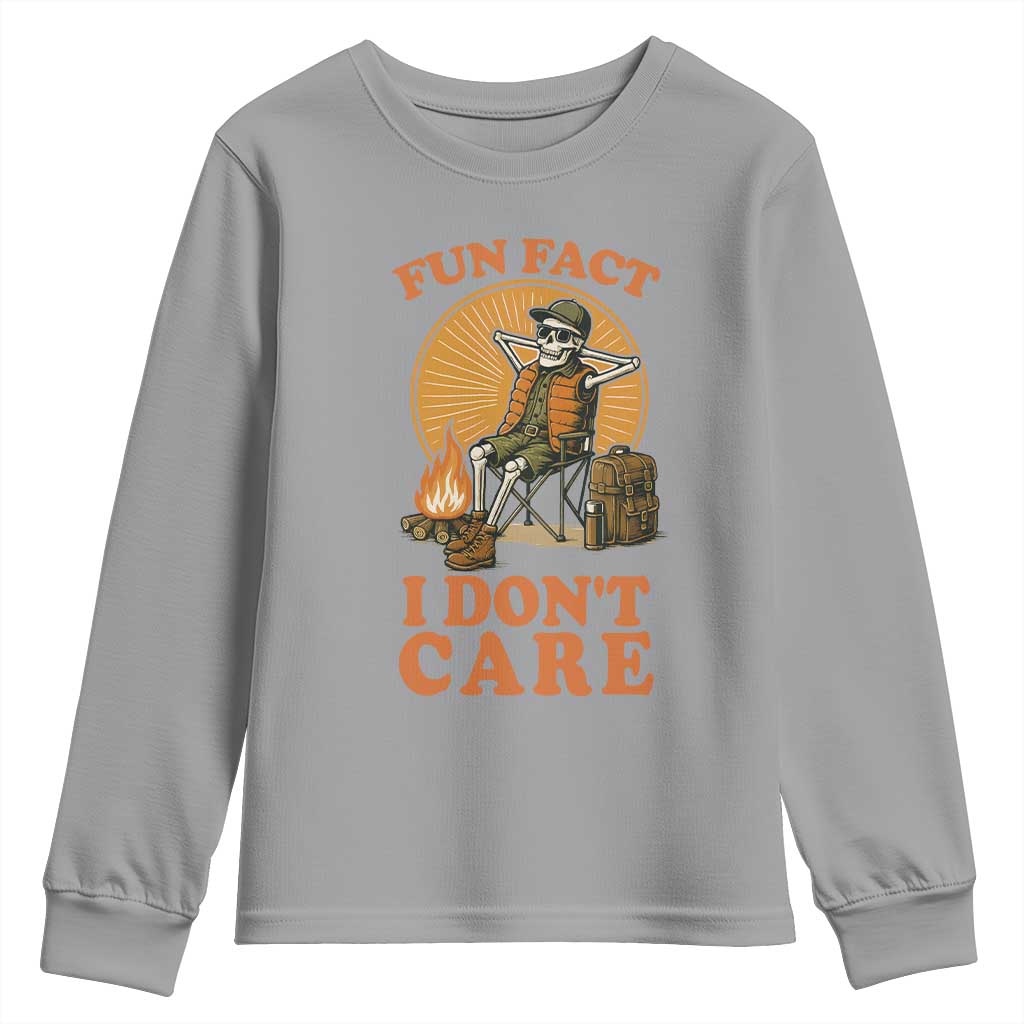 Fun Fact I Do Not Care Youth Sweatshirt Funny Skeleton TS12 Sport Gray Print Your Wear