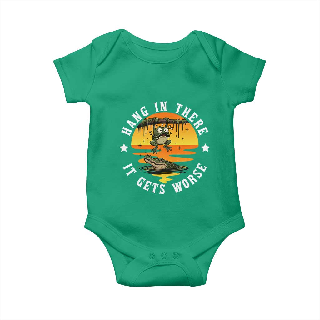 Hang In There It Gets Worse Baby Onesie Funny Frog TS12 Irish Green Print Your Wear