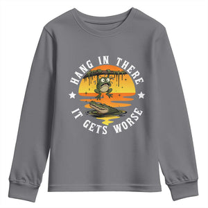 Hang In There It Gets Worse Youth Sweatshirt Funny Frog TS12 Charcoal Print Your Wear
