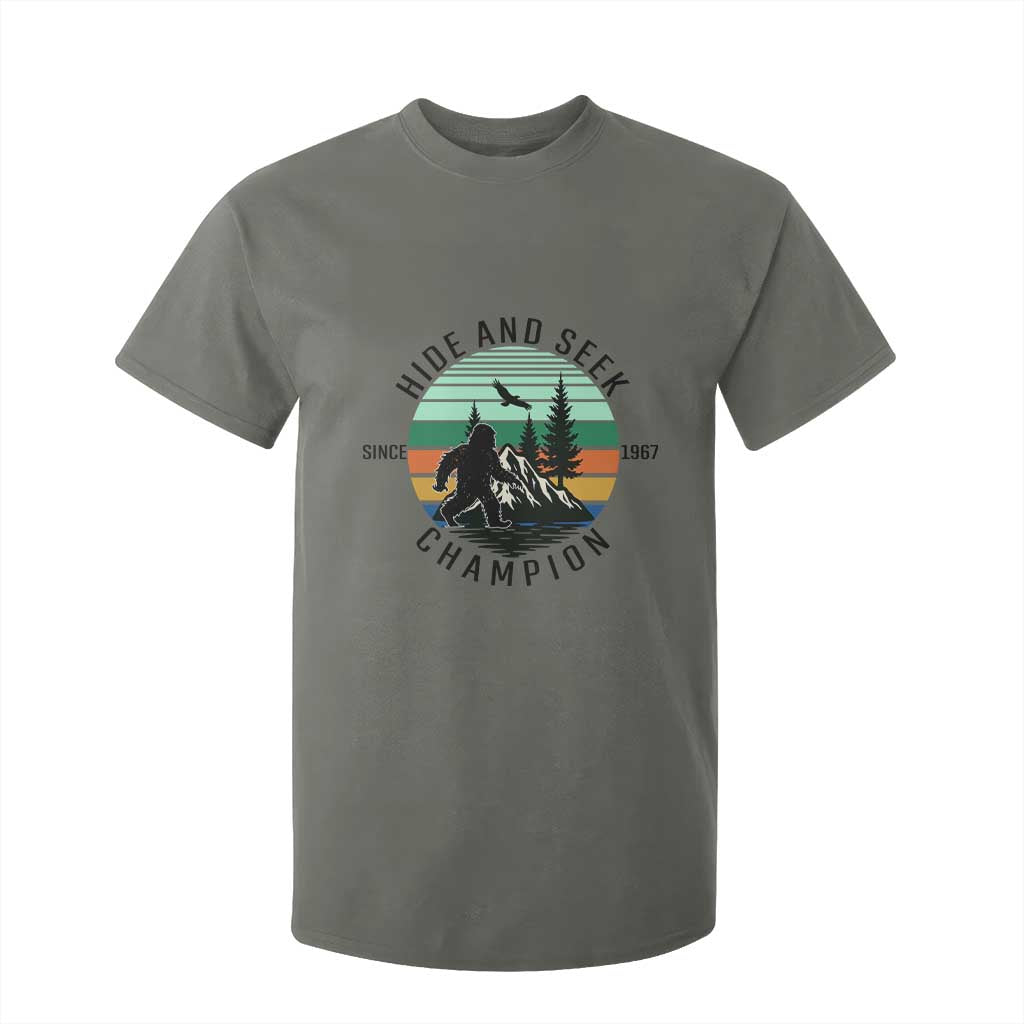 Hide And Seek Champion T Shirt For Kid Bigfoot Lover Gift TS12 Military Green Print Your Wear