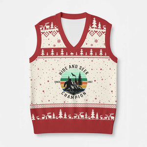 Hide And Seek Champion V-Neck Knit Sweater Vest Bigfoot Lover Gift TS12 Beige Red Print Your Wear