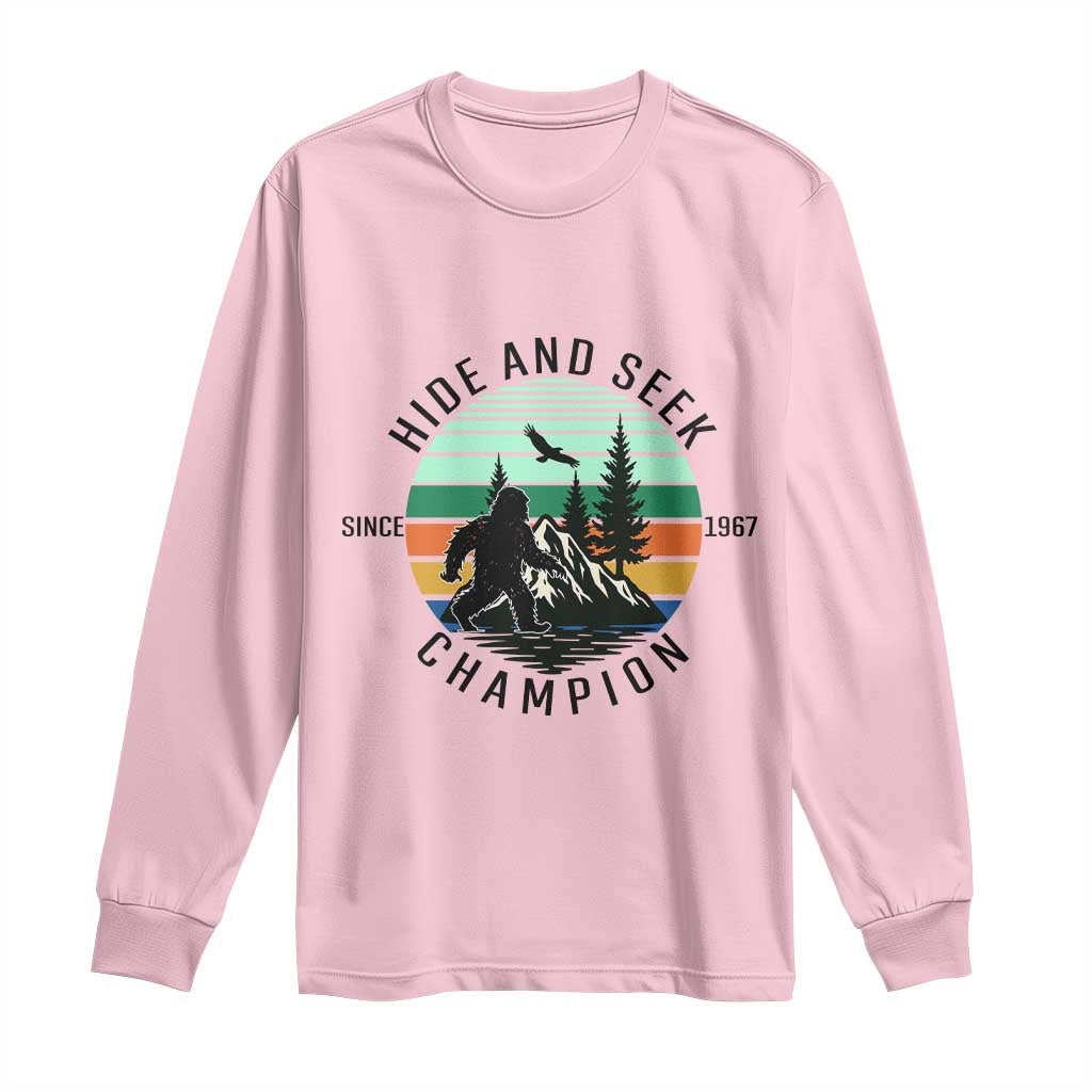 Hide And Seek Champion Long Sleeve Shirt Bigfoot Lover Gift TS12 Light Pink Print Your Wear