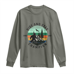 Hide And Seek Champion Long Sleeve Shirt Bigfoot Lover Gift TS12 Military Green Print Your Wear
