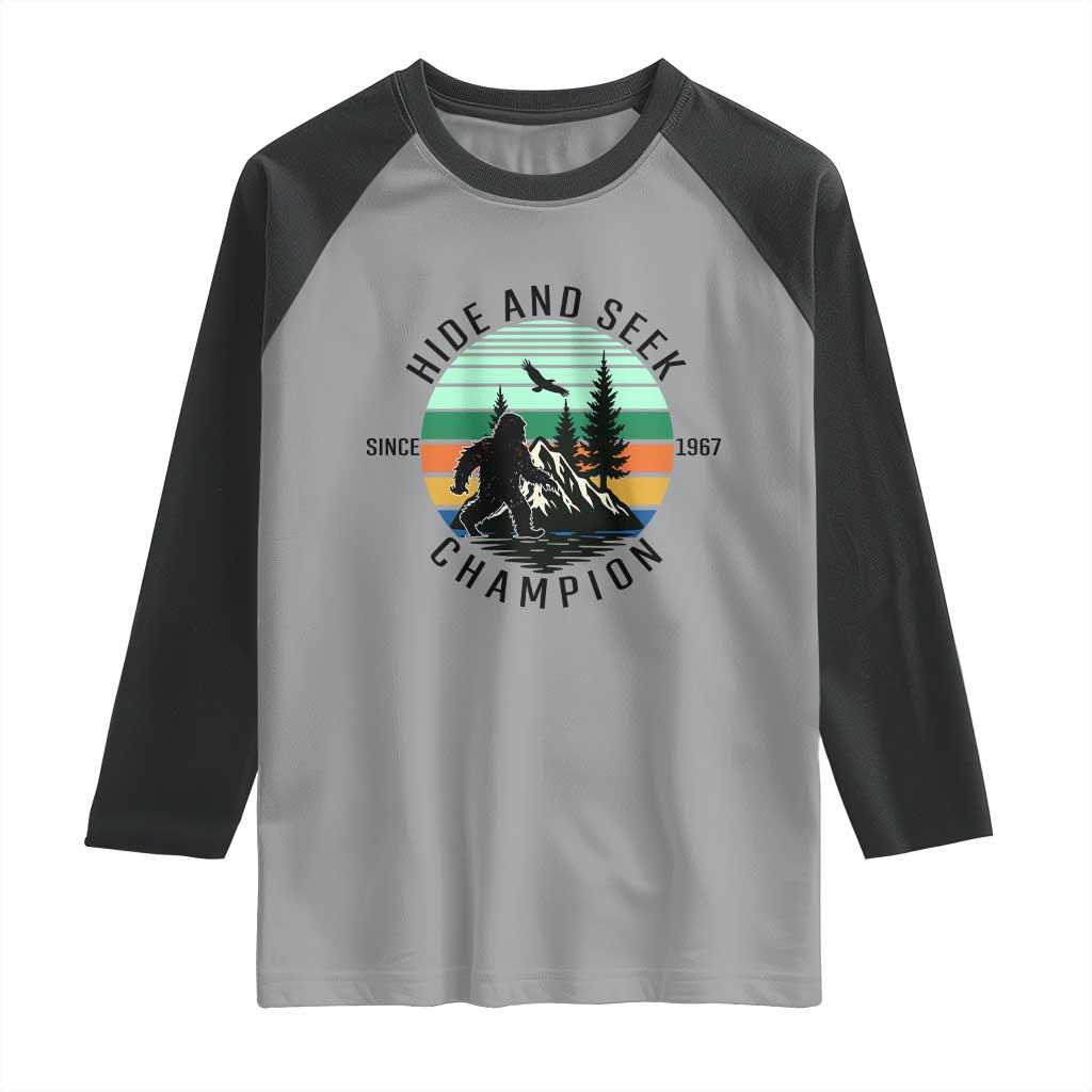 Hide And Seek Champion Raglan Shirt Bigfoot Lover Gift TS12 Sport Gray Black Print Your Wear