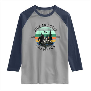 Hide And Seek Champion Raglan Shirt Bigfoot Lover Gift TS12 Sport Gray Navy Print Your Wear