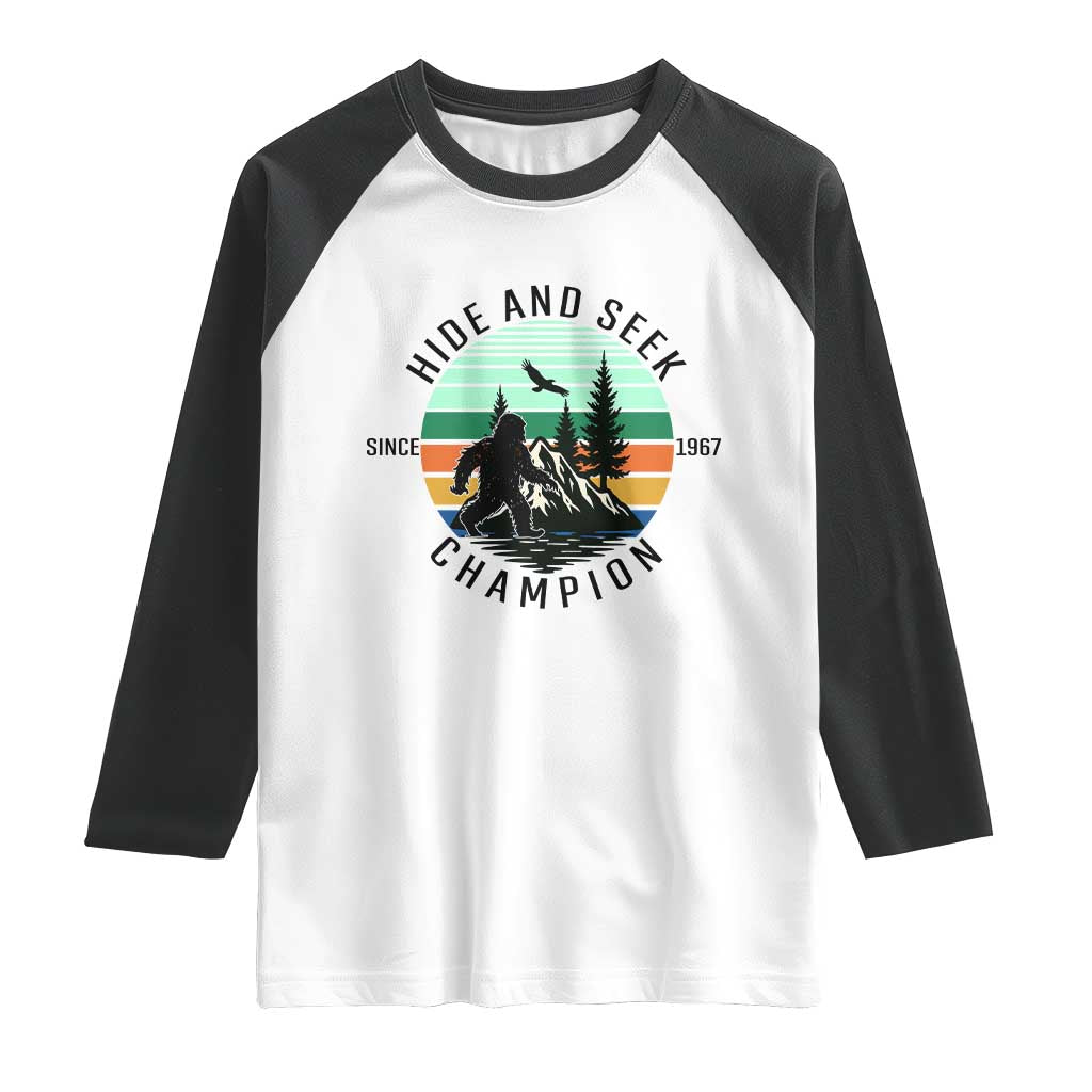 Hide And Seek Champion Raglan Shirt Bigfoot Lover Gift TS12 White Black Print Your Wear