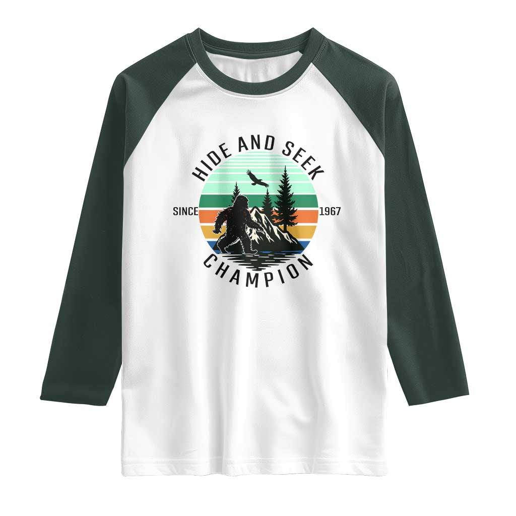 Hide And Seek Champion Raglan Shirt Bigfoot Lover Gift TS12 White Dark Forest Green Print Your Wear