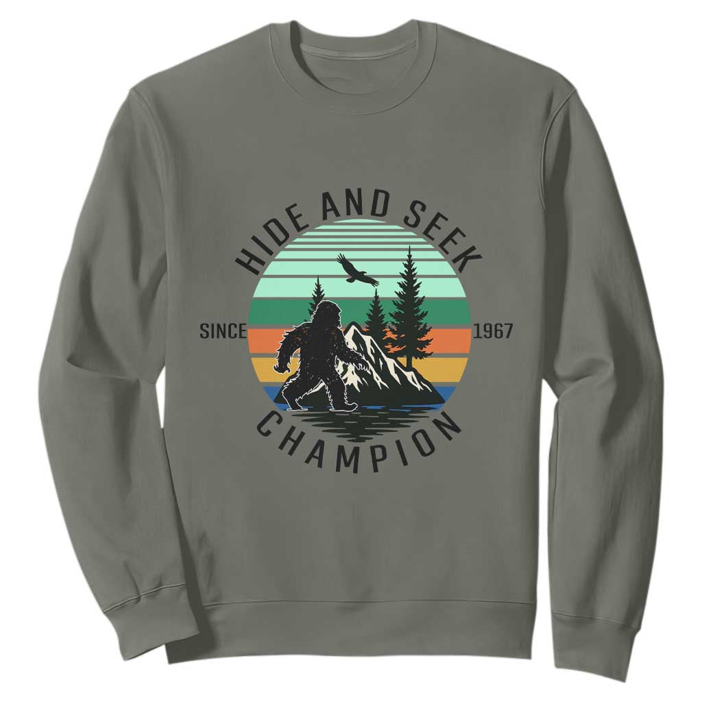 Hide And Seek Champion Sweatshirt Bigfoot Lover Gift TS12 Military Green Print Your Wear