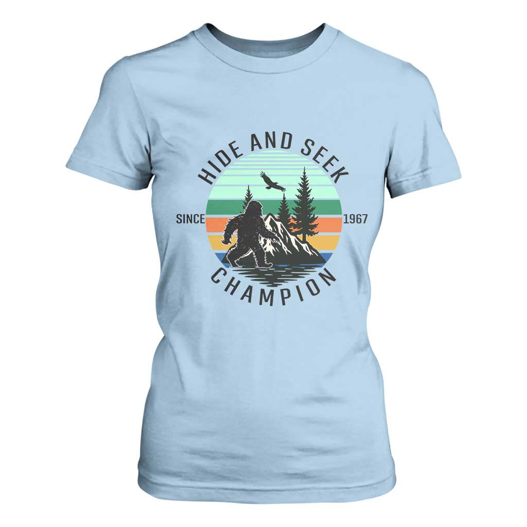 Hide And Seek Champion T Shirt For Women Bigfoot Lover Gift TS12 Light Blue Print Your Wear