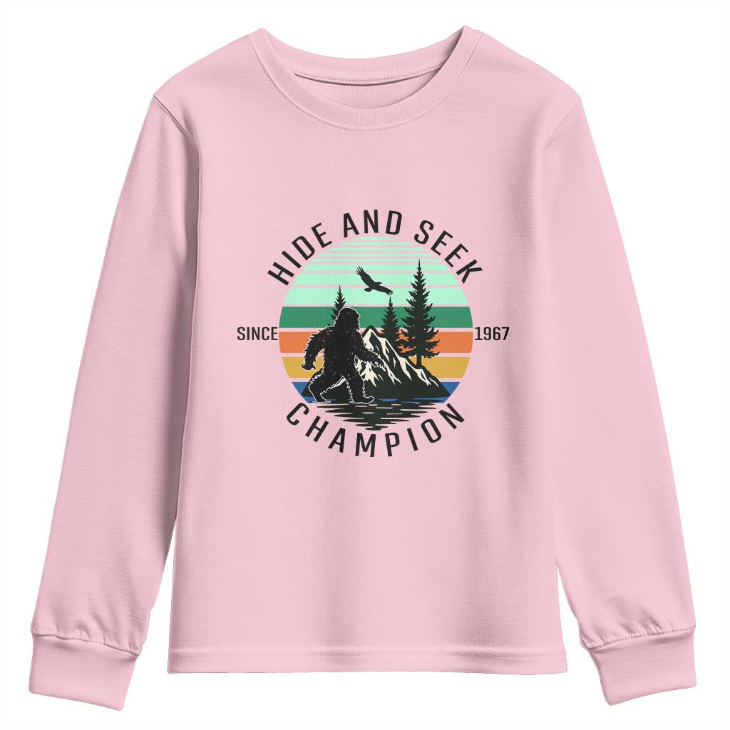 Hide And Seek Champion Youth Sweatshirt Bigfoot Lover Gift TS12 Light Pink Print Your Wear