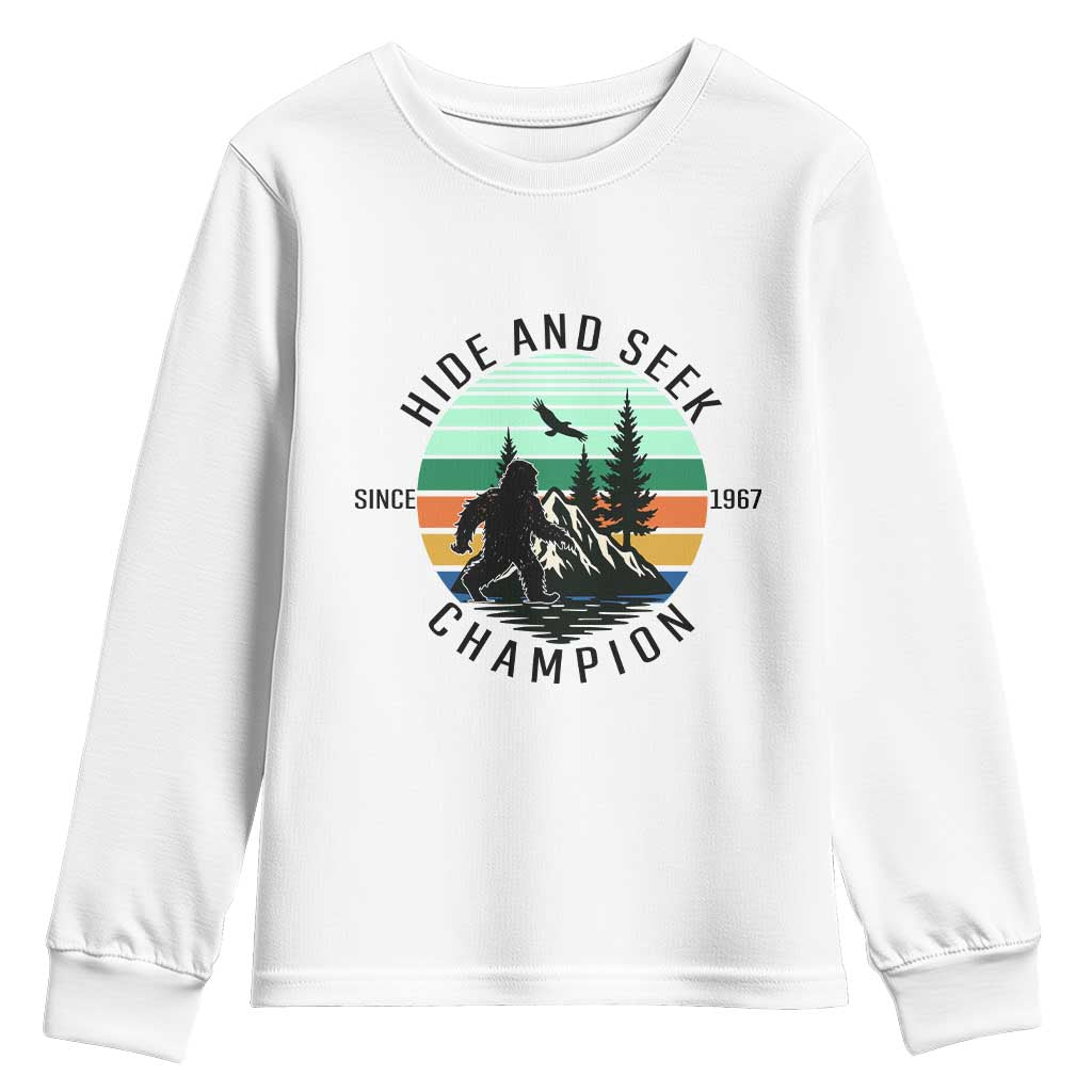 Hide And Seek Champion Youth Sweatshirt Bigfoot Lover Gift TS12 White Print Your Wear