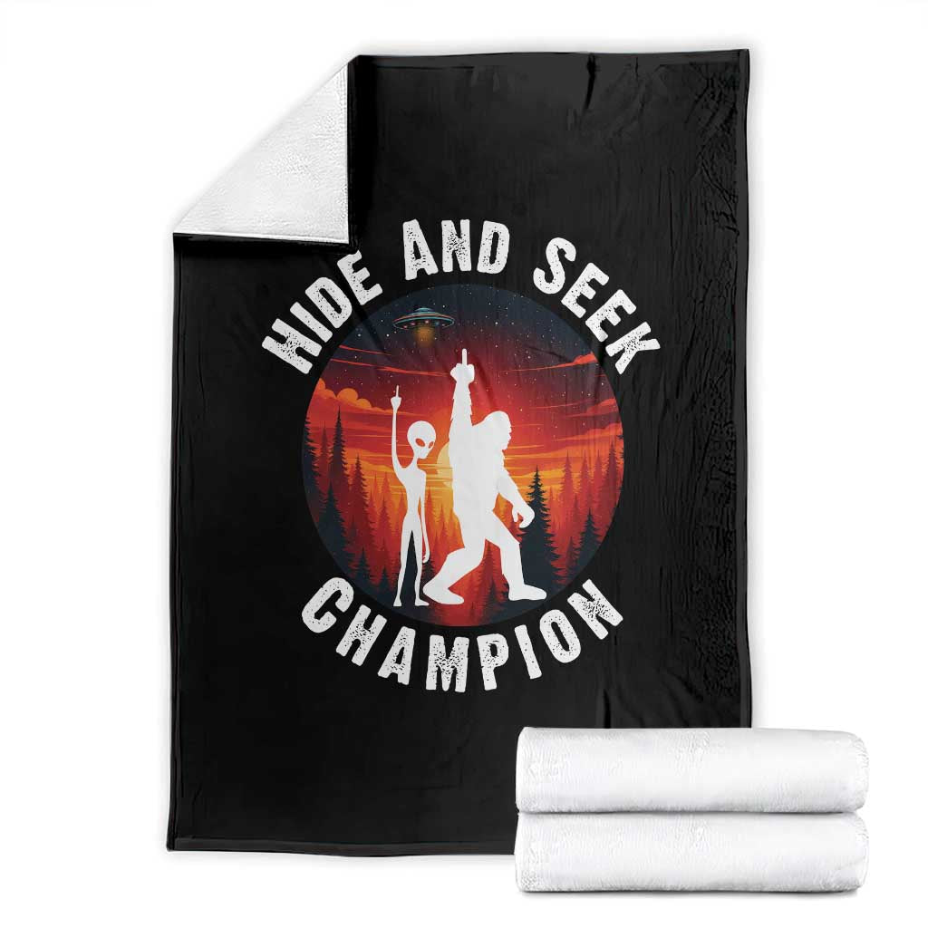 Hide And Seek Champion Throw Blanket Funny Bigfoot And Alien Lover Gift TS12 Black Print Your Wear