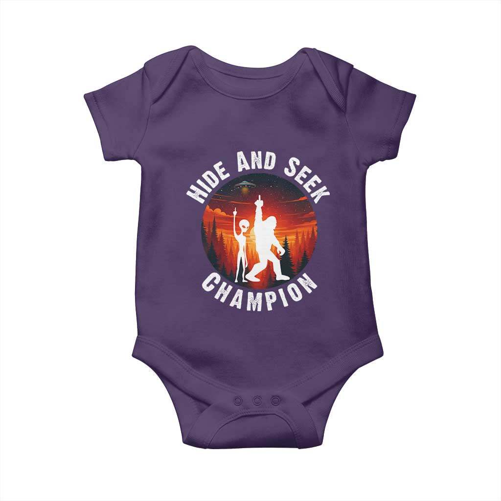 Hide And Seek Champion Baby Onesie Funny Bigfoot And Alien Lover Gift TS12 Purple Print Your Wear