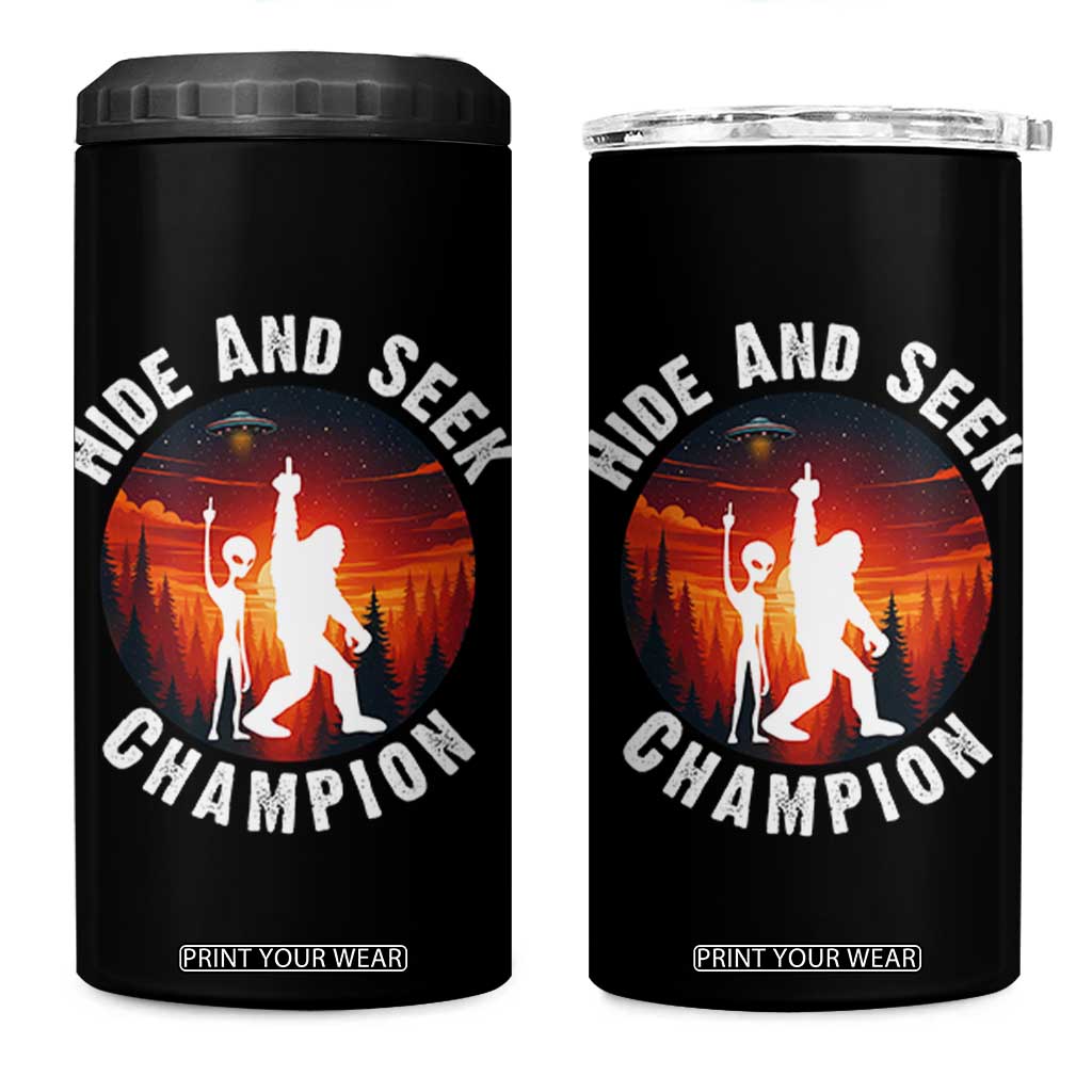 Hide And Seek Champion 4 in 1 Can Cooler Tumbler Funny Bigfoot And Alien Lover Gift TS12 One Size: 16 oz Black Print Your Wear