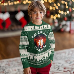 Hide And Seek Champion Ugly Christmas Sweater Funny Bigfoot And Alien Lover Gift TS12 Forest Green Beige Print Your Wear