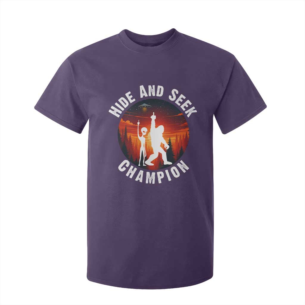 Hide And Seek Champion T Shirt For Kid Funny Bigfoot And Alien Lover Gift TS12 Purple Print Your Wear