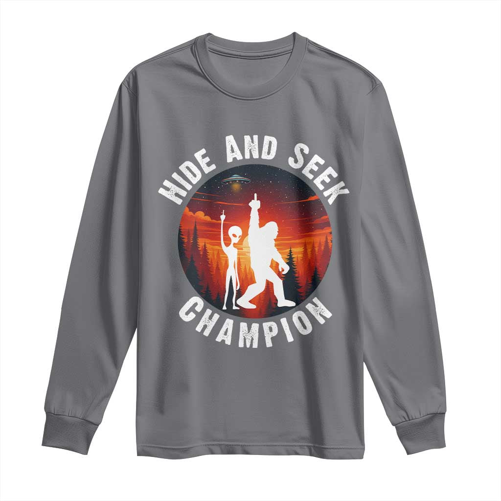 Hide And Seek Champion Long Sleeve Shirt Funny Bigfoot And Alien Lover Gift TS12 Charcoal Print Your Wear