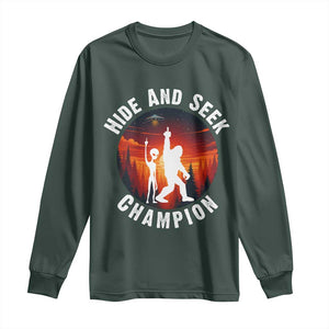 Hide And Seek Champion Long Sleeve Shirt Funny Bigfoot And Alien Lover Gift TS12 Dark Forest Green Print Your Wear