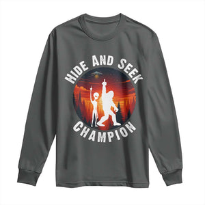Hide And Seek Champion Long Sleeve Shirt Funny Bigfoot And Alien Lover Gift TS12 Dark Heather Print Your Wear