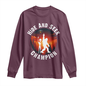 Hide And Seek Champion Long Sleeve Shirt Funny Bigfoot And Alien Lover Gift TS12 Maroon Print Your Wear